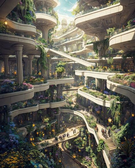 Eco Futurism, Futuristic City Utopia, Urban Greenery, Arch Building, Arcology, Concept Models Architecture, Future Buildings, Eco City, Eco Architecture