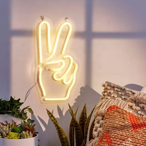 The Unexpected Home Trend We’re Starting to See Everywhere Vsco Room, Arrow Image, Led Lights White, Neon Lights Bedroom, Small Modern Living Room, Peace Light, Peace Hand, Hangout Room, Dorm Sweet Dorm