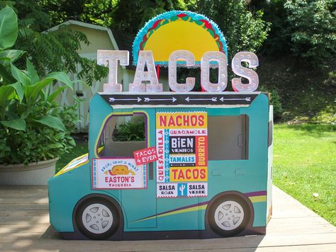 DIY Taco Food Truck | Fun365 Mexican Food Menu, Food Truck Party, Taco Food Truck, Art Projector, Taco Food, Street Taco, Burger Party, Vbs Decorations, Food Truck Menu