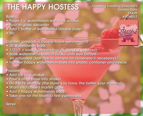 The Happy Hostess created with Traveling Vineyard's Double Date (Sweet American Rose). Sangria Bar, Watermelon Ball, Wine Cocktail Recipes, Traveling Vineyard, Pour Decisions, Wine Mixers, Tv Recipes, Wine Ideas, Wine Vineyards