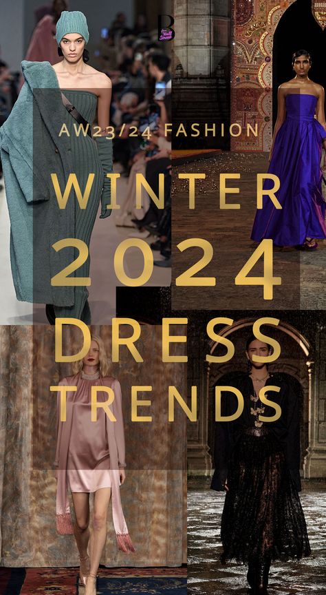 Brunette from Wall Street fashionable winter dresses trends runway fashion with text overlay AW23/24 fashion winter 2024 dress trends Winter Collection 2024, Fashion 2024 Winter, Winter Outfit Trends 2024/2025, Dresses 2024 Trend, Pakistani Trending Dresses 2024, 2024 Winter Trends, Women Fashion 2024, Winter 2024 Fashion, 2024 Dress Trends