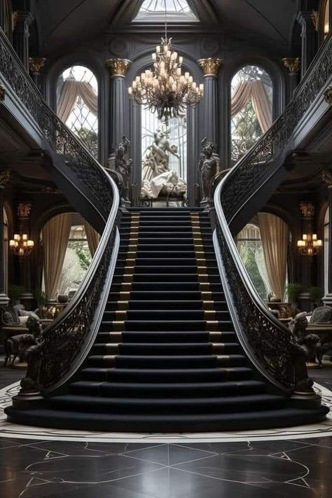 Black Grand Staircase, Gothic Mansion Interior, Fall Themed Baby Shower Ideas, November Baby Shower Ideas, Victorian Mansion Interior, Little Pumpkin Baby Shower Ideas, Pumpkin Baby Shower Ideas, Old Mansions Interior, November Baby Shower