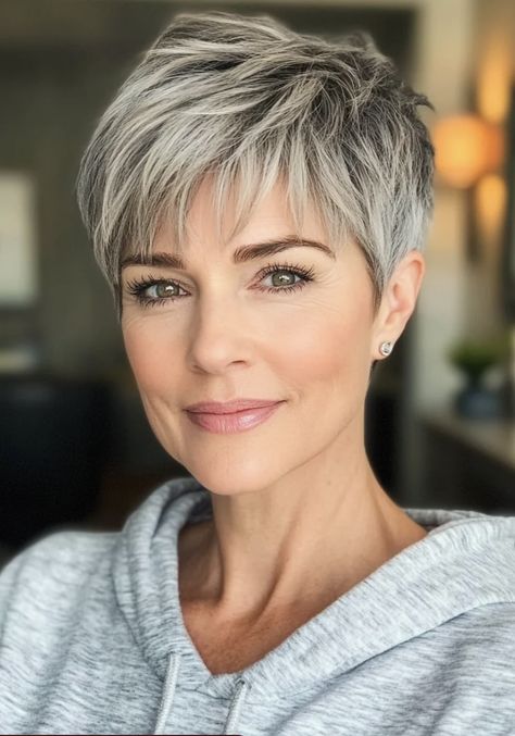 Short Pixie Hairstyles, Pixie Haircut Ideas, Older Women's Hairstyles, Short Silver Hair, Short Hair Images, Short Haircut Styles, Short Hair Pixie Cuts, Short Sassy Hair, Hairstyles For Women Over 50