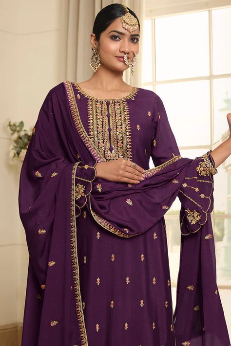 sharara suit photos Dark Purple Suit Women, Purple Suit Women Indian, Purple Suit Women, Dark Purple Suit, Red Sharara Suit, Pink Sharara Suit, Green Sharara Suit, Red Sharara, Salwar Suits For Women