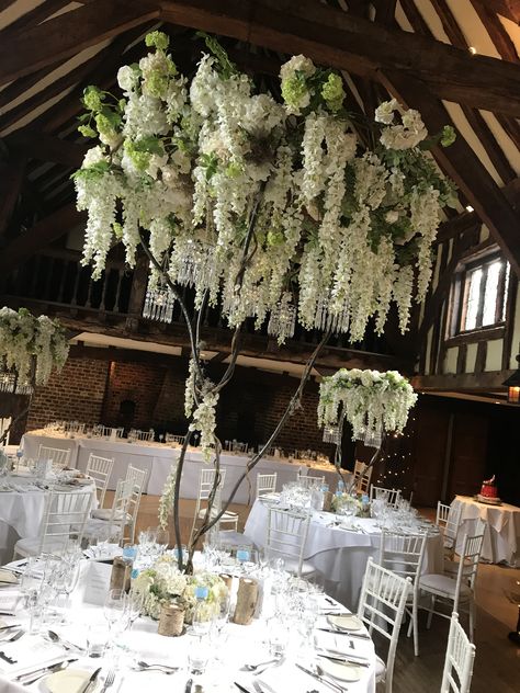 Wedding House Decorations, Tree Centrepiece, Enchanted Wedding Decor, Glass Vase Wedding Centerpieces, Popular Wedding Themes, Wisteria Wedding, Wedding Tree Decorations, Enchanted Tree, Wisteria Tree