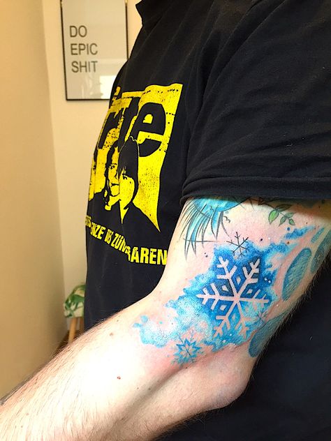 Watercolor Snowflake Tattoo, Icicle Tattoo, Elsa Tattoo, Papaya Tattoo, Snowflake Watercolor, Ice Tattoo, Blue Ink Tattoos, Snow Tattoo, Interesting Tattoos