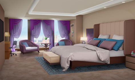 INT. EURO HOTEL ROOM - DAY Club Bedroom, Royal Bedroom, Casa Anime, Gacha Backgrounds, Bedroom Background, Dark Bedroom, Shared Bedroom, Dekorasi Kamar Tidur, Living Room Background