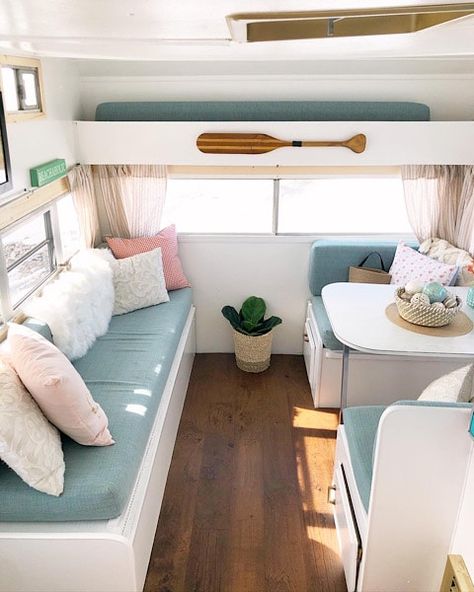 Beach Themed Rv Interior, Coastal Camper Decor, Coastal Rv Makeover, Beach Theme Camper, Class C Rv Decorating Ideas, Camper Decor Ideas, Rv Decorating Ideas Rv Interior, Small Camper Interior, Beach Camper