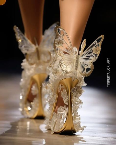 Haute Couture Heels, Moth Shoes, Cute Shoes Women, Butterflies Decorations, Fairy Heels, Whimsical Shoes, Butterfly Clothes, Butterfly Heels, Magic Shoes