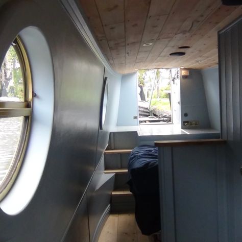 Canal Boat Interior, Narrowboat Interiors, Boat Interior Design, Boat House Interior, Belfast Sink, Pine Timber, Boat Ideas, Multi Fuel Stove, Oak Shelves