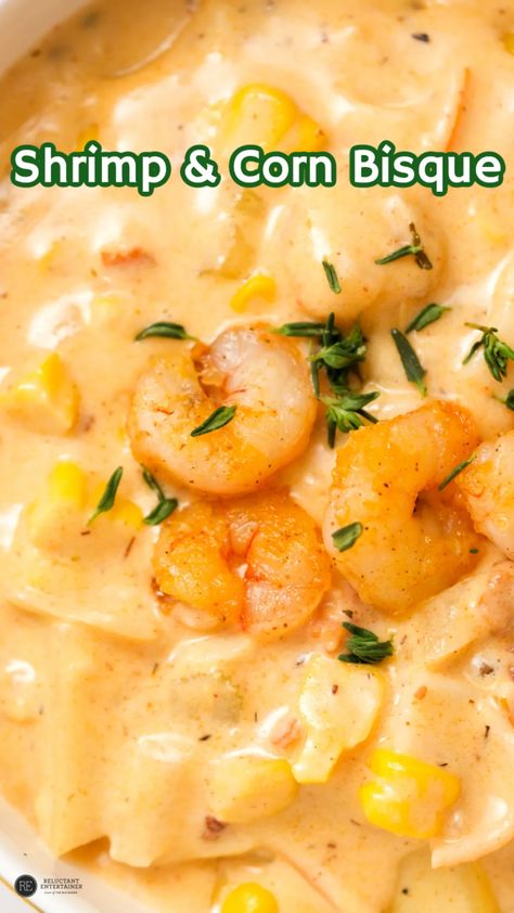 Shrimp Bisque Soup Recipes, Corn Bisque Soup, Shrimp Corn Bisque, Shrimp And Corn Bisque, Crab And Corn Bisque, Shrimp Bisque Recipe, Shrimp And Corn Soup, Crab And Corn Chowder, Shrimp Corn Chowder