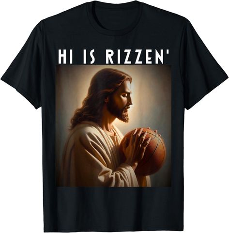 He is Rizzn' Funny Easter Jesus Playing Basketball Christian T-Shirt Jesus Playing Basketball, Silly Rabbit Easter Is For Jesus, Jesus Easter Memes Hilarious, Graphic Cotton T-shirt For Basketball, Easter Bunny Memes Funny, Christ Is Risen, Easter Humor, Easter Design, Branded T Shirts