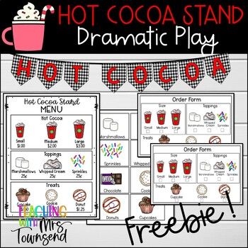 Coffee Dramatic Play Preschool, Hot Chocolate Shop Dramatic Play, Dramatic Play Center Ideas Preschool, Dramatic Play Hot Chocolate Stand, Pretend Play Hot Chocolate Stand, Dramatic Play Centers Winter, Hot Cocoa Stand Preschool, Preschool Hot Cocoa Dramatic Play, Hot Coco Dramatic Play Center