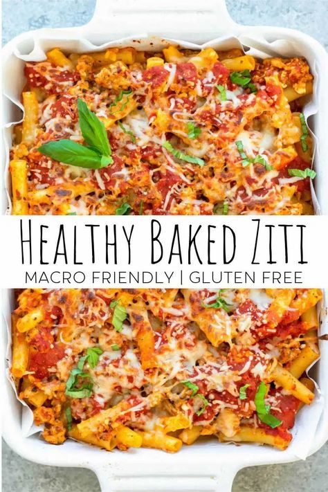 This recipe for a healthy baked ziti is the perfect comforting weeknight meal and also works great for meal prep. It’s macro friendly, gluten free and so delicious! #glutenfree #bakedziti #macrofriendly #healthypasta Healthy Baked Ziti, Delicious Healthy Dinner Recipes, Ziti Al Forno, Macro Nutrition, Macro Friendly Recipes, Healthy Baked, Macro Meals, Baked Ziti, Health Dinner