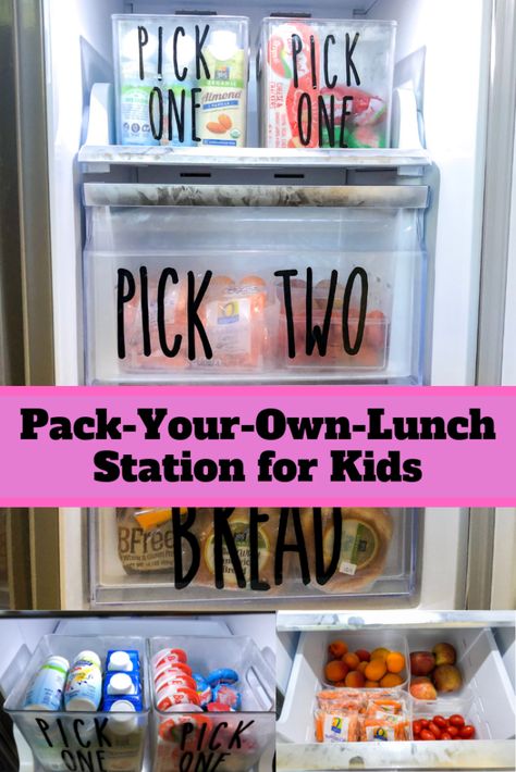 Build Your Own Lunch For Kids, Self Serve Lunch Station, Make Ahead School Lunches Kids, Kids Self Serve Breakfast Station, Self Serve Breakfast Station For Kids, Classroom Snack Station, Lunch Box Storage Ideas, Self Serve Breakfast Station, Lunchbox Organization