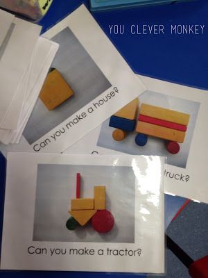 Challenge cards for block play. I remember having these types of blocks with just the outline of the finished shape, and having to figure it out. Loved it! Kindy Classroom, Block Center Preschool, Blocks Center, Prek Centers, Purposeful Play, Blocks Preschool, Reggio Classroom, Block Center, Block Area