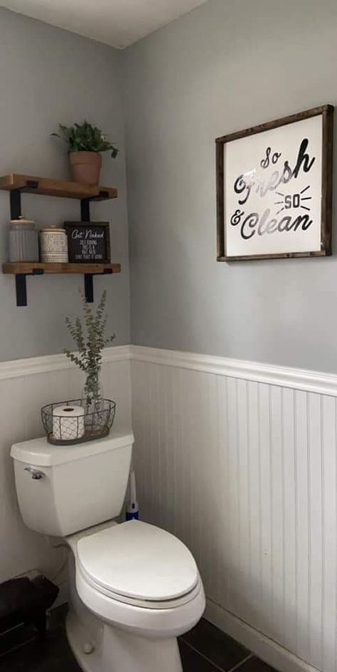 Hallway Toilet Ideas, Farmhouse Downstairs Toilet, En Suite Paint Ideas, Feature Wall Toilet, Small Toilet Ideas Downstairs Loo With Window, Small Toilet Ideas Modern, Toilet Room Decor With Window, Small Toilet With Window Ideas, Small Toilet Room Panelling