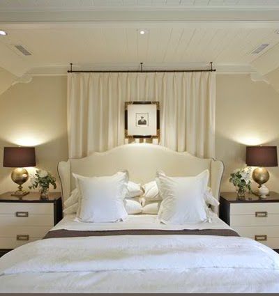 Curtain Behind Headboard, Window Behind Bed, Curtains Behind Bed, Ceiling Curtains, Bedroom Windows, Bed Curtains, Bed Wall, Master Bedding, White Bedding