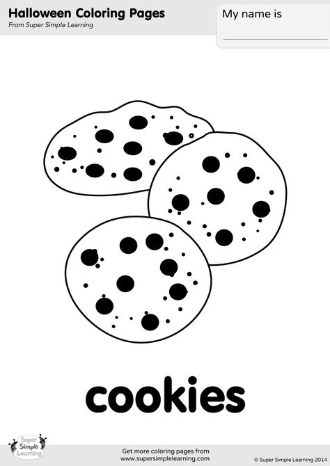 Cookies Coloring Page - Super Simple Shopkin Coloring Pages, Tasty Chocolate Chip Cookies, Shopkins Colouring Pages, Worksheet Coloring, Santa Coloring Pages, Cookie Monster Party, Mouse A Cookie, Cookie Images, Halloween Worksheets