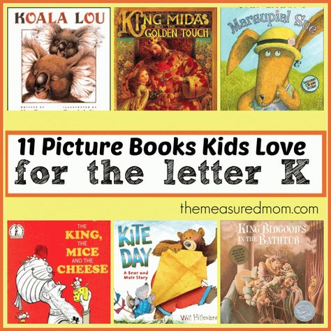 Letter of the Week Book List: Books to read for Letter K - part of a regular series of books for each letter...themeasuredmom.com Alphabet Books, The Letter K, Abc Activities, Teaching Letters, Teaching The Alphabet, Letter Of The Week, Read Alouds, Preschool Letters, Book Letters