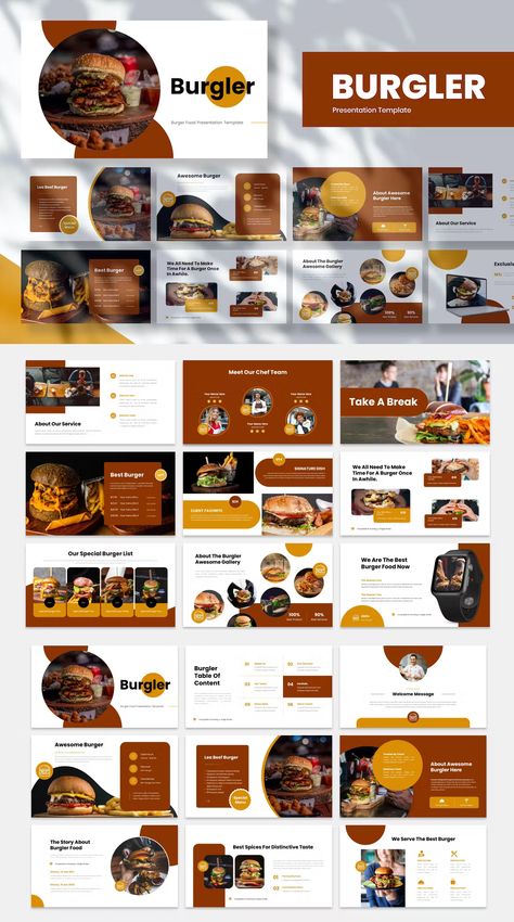 Food Business Keynote Presentation Templates - 30 unique Multipurpose Slides Brand Presentation Design Layout, Food Presentation Design, Bakery Food Truck, Food Presentation Ideas, Menu Presentation, Food Portfolio, Food Catalog, Presentation Google Slides, Canva Presentation