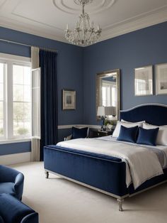 #BedroomFurnitureDesign #BedroomFurnitureIdeas #BedroomFurnitureSets #BedroomFireplace #BedroomFeatureWall #BedroomFengShui Bedroom Back Wall Design, Bedroom Back Wall, Back Wall Design, Royal Blue Bedrooms, Modern Suburban House, Royal Blue Walls, Blue And Gold Bedroom, 2024 Bedroom, Upside Down House