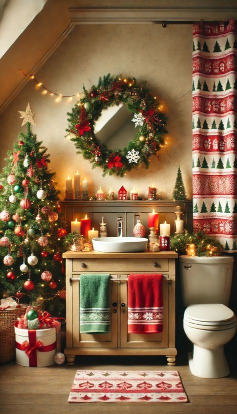 #BEAUTY, #RELATIONSHIPS #Fashion #Animals #Outfits #Winter Outfits #Animals Christmas Ideas For Bathroom, Bathroom Xmas Decor, Christmas Bathroom Ideas, Cheerful Bathroom, Bathroom Cozy, Themed Candles, Pottery Barn Style, Christmas Bathroom Decor, Christmas Bathroom