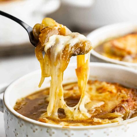 French Onion Soup Recipe | The Stay At Home Chef Cheesy Croutons, The Stay At Home Chef, Classic French Onion Soup, Bread Toppings, Stay At Home Chef, Oven Safe Bowls, French Onion Soup Recipe, Toast In The Oven, Cheesy Bread