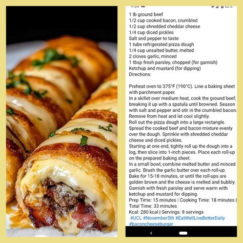 Garlic Butter Bacon Cheeseburger Roll Ups Garlic Butter Bacon Cheeseburger Roll, Garlic Butter Cheeseburger Roll Ups, Bacon Cheeseburger Roll Up, Cheeseburger Roll Up, Garlic Butter Bacon Cheeseburger Rollups, Roll Up Pizza, Garden Burger, Refrigerated Pizza Dough, Cheese Rolling