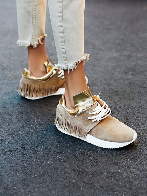 Esseutesse Ramapo Fringe Sneaker ($355) | 33 Fringe Pieces to Shake Up Your Look This Spring | POPSUGAR Fashion Photo 2 Tennis Shoes Outfit Work, Fringe Sneakers, Tennis Shoes Outfit, Womens Tennis Shoes, Shoes And Boots, Adidas Gazelle Sneaker, Womens Fashion For Work, College Fashion, Suede Sneakers