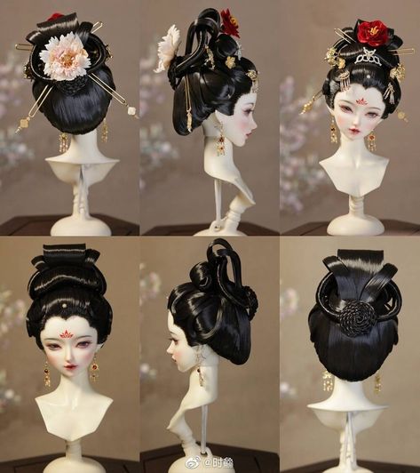 Japanese Hairstyle Traditional, Asian Hair Ornaments, Royal Hairstyles, Chinese Clothing Traditional, Geisha Hair, Decades Fashion, Hanfu Hairstyles, Chinese Style Dress, Fantasy Art Dolls