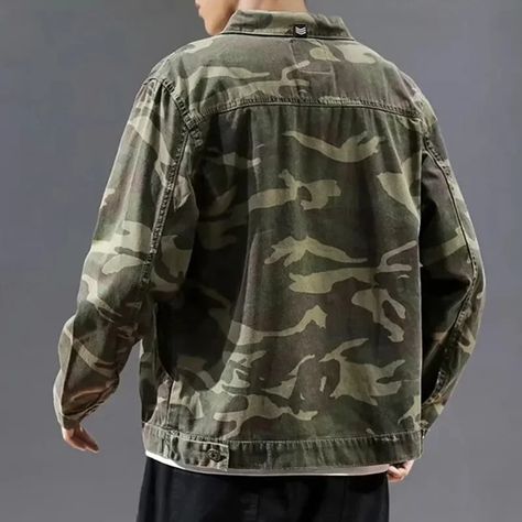 Men's Camouflage Denim Jackets New Casual Military Comfortable Multi-pocket Jean Coats Male Army Korea Południowa, Jacket Baseball, Demin Jacket, Camouflage Jacket, Baseball Outfit, Mens Fashion Jeans, Workwear Fashion, Denim Jacket Men, Mens Spring