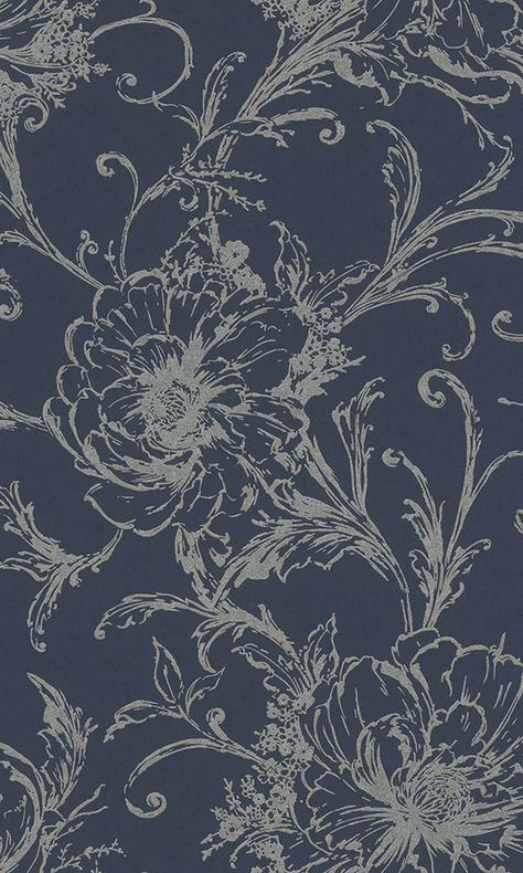 Affordable Wallpaper, Beach Wall Murals, Blue Floral Wallpaper, Dark Blue Flowers, Blue Flower Wallpaper, Charcoal Blue, Wallpaper For Wall, Dark Blue Wallpaper, Navy Blue Flowers