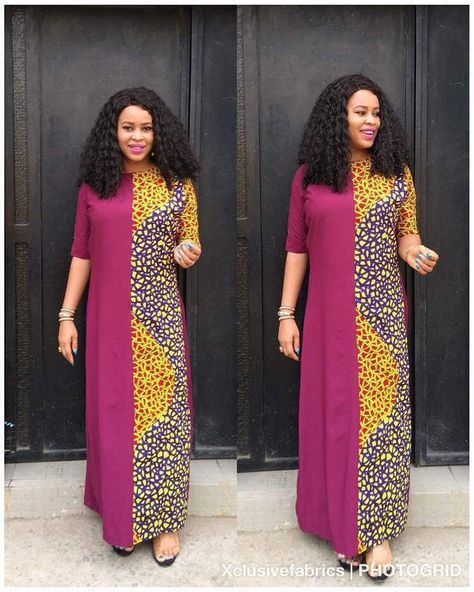 Beautiful Two Pattern Maxi Plain And Pattern, African Designers, African Chic, Long African Dresses, African Designs, African Dresses Modern, African Wear Dresses, Afrikaanse Mode, African Maxi Dresses