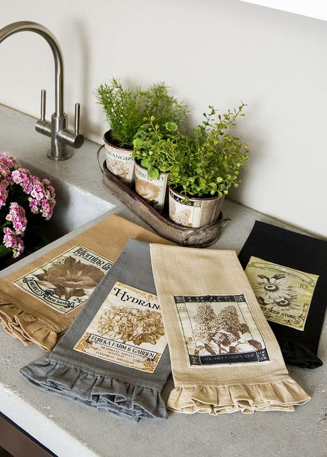 There's a vintage garden tea towel for everyone - no matter your favorite flower! Tea Towels Diy, Repurposed Decor, Farmhouse Crafts, Gray Towels, Linen Kitchen Towels, Cotton Hand Towels, Embroidered Towels, Linens And Lace, Lace Curtains