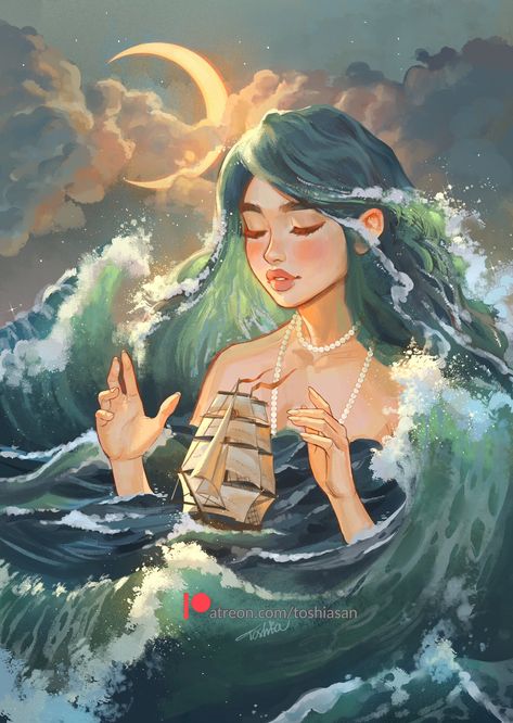 Toshiasan Art, Sans Art, Arte Sketchbook, Fairytale Art, A Ship, Mermaid Art, Dreamy Art, The Ship, Cute Art Styles