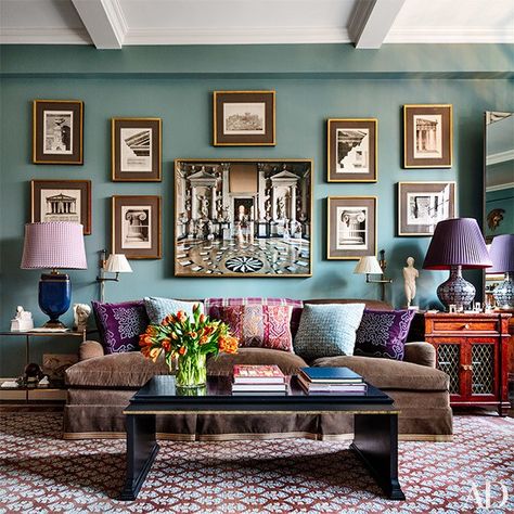 Decor Inspiration : Alexa Hampton Interior Designer, New York City. | Cool Chic Style Fashion Blue Green Rooms, Alexa Hampton, Purple Rooms, Best Paint Colors, Design Del Prodotto, Green Interiors, Green Rooms, A Living Room, Blue Walls