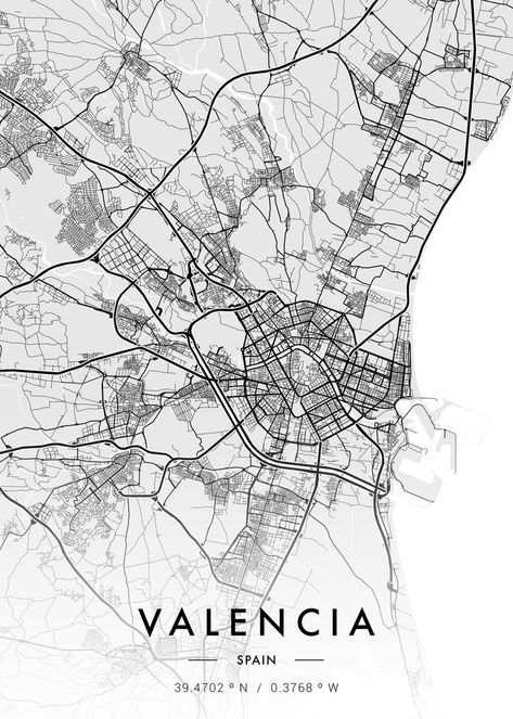 Valencia City Map White Valencia Map, City Maps Illustration, Cartography Art, Map Infographic, Valencia City, Print Map, Photo Pin, Valencia Spain, World Cities