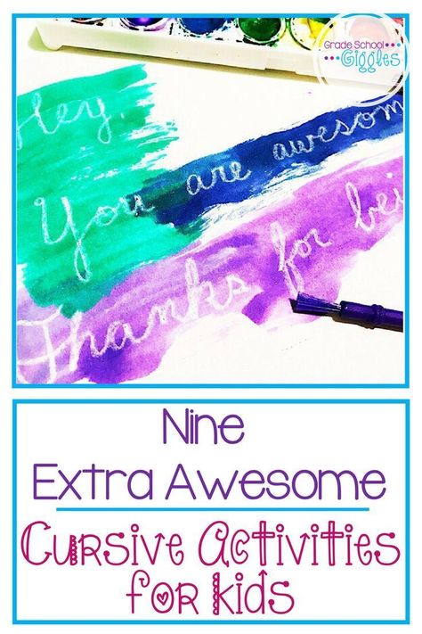 Learning how to write in cursive and developing beautiful handwriting takes a lot of practice. Students need repeated practice to learn the correct letter formation for each letter of the alphabet. It can get boring for kids. These simple activities will improve your cursive writing lessons. They make tracing, writing, and painting cursive letters and words fun. Classroom teachers can help children build their fine motor skills and develop their handwriting with these nine awesome activities. Cursive Activities, Handwriting Help, Teaching Cursive Writing, Penmanship Practice, Learn Handwriting, Teaching Handwriting, Teaching Cursive, Cursive Practice, Handwriting Activities