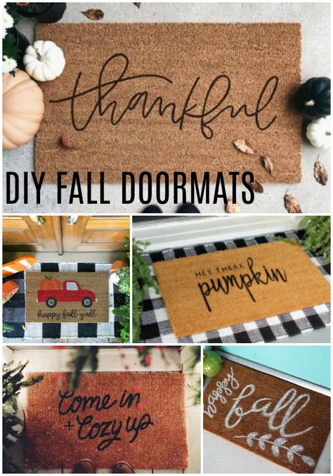 DIY Fall Doormats to dress up your front porch! Seasonal Apartment Decor, Door Matts, Fall Rugs, Fall Rug, Craft Night Party, Doormat Diy, Doormat Ideas, Diy Doormat, Porch And Patio