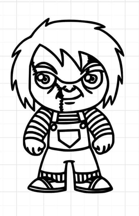 Chucky Drawing, Drawings To Trace, Scary Movie Night, Character Outline, Horror Movie Tattoos, Cartoon Silhouette, Scary Characters, Horror Cartoon, Scary Drawings