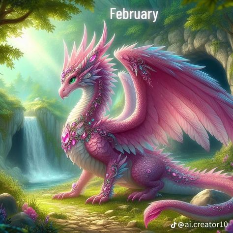 Mythical Pets Fantasy Art, Pink Dragon Art, Dragons And Unicorns, Pink Mythical Creature, Purple Mythical Creatures, Dragon Unicorn Hybrid, Month Animals, Kitten Wallpaper, Horse Riding Quotes