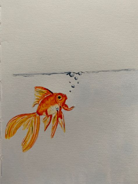 Cute Goldfish Drawing, Goldfish Doodle, Goldfish Sketch, Gold Fish Drawing, Goldfish Drawing, Goldfish Watercolor, Goldfish Painting, Goldfish Tattoo, Story Drawing