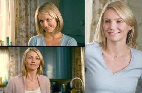 Cameron Diaz necklace from The Holiday Cameron Diaz The Holiday Hair, Cameron Diaz Hair The Holiday, Cameron Diaz The Holiday Outfits, Romcom Style, Cameron Diaz The Holiday, Holiday Cameron Diaz, Cameron Diaz Short Hair, Cameron Diaz Hair, 1990s Hair