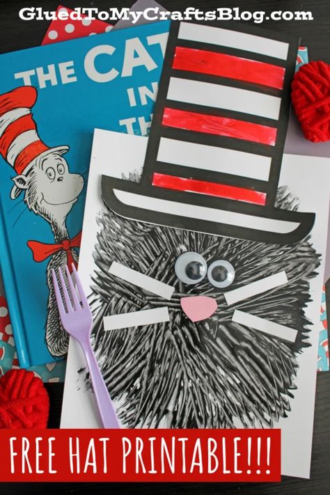 Cat In The Hat Handprint Craft, Read Across America Week Crafts, Cat And The Hat Crafts For Preschoolers, Cat In The Hat Sensory Bin, Cat In The Hat Preschool Activities, Book Character Crafts, Dr Suess Activities, Cat In The Hat Activities, Headstart Activities