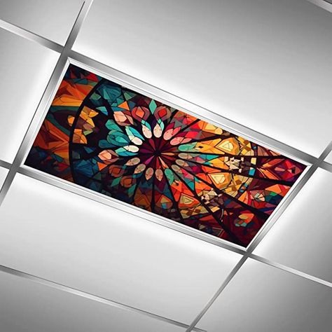 Amazon.com: Colorful Stained Glass Window Mesh Leaves - Fluorescent Light Covers - 2x4 Drop Ceiling Fluorescent Decorative Ceiling Light Cover Skylight Film Filter : Tools & Home Improvement How To Cover Skylights Ceilings, Dropped Ceiling Lighting, Florescent Light Cover, Stained Glass Ceiling Light, Film Filter, Skylight Covering, Stained Glass Ceiling, Fluorescent Light Covers, Window Mesh