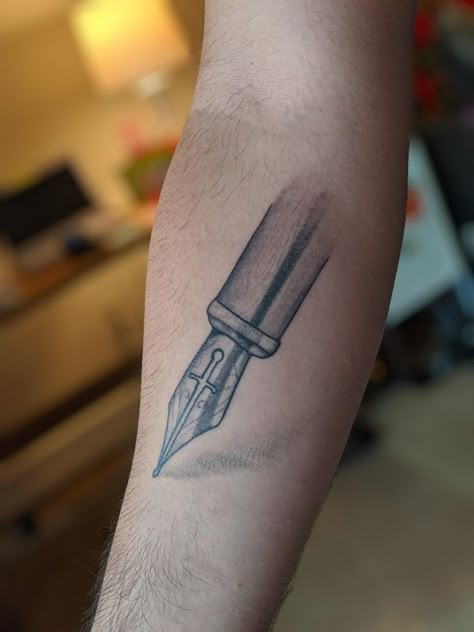 Pen Is Mightier Tattoo, Fountain Pen Tattoo, Pen Tattoo Ideas, Secret Tattoo Ideas, Secret Tattoos, Shoulder Sleeve Tattoos, Secret Tattoo, Pen Tattoo, 3 Tattoo