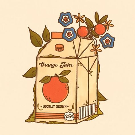 Orange Juice Box Drawing, Vintage Orange Illustration, Orange Juice Carton Drawing, Juice Carton Illustration, Juice Carton Drawing, Orange Juice Box Tattoo, Juice Carton Tattoo, Orange Juice Carton Tattoo, Juicebox Drawing