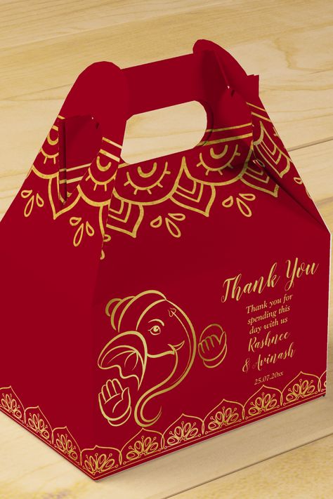 Maroon and gold Ganesha Indian wedding custom personalized name Favor Box Wedding Bhaji Boxes, Hindu Wedding Favors, Diwali Wedding Bag With Gold Embroidery, Gold Bollywood Style Bags For Gifts, Indian Wedding Box Invitations, Indian Wedding Favors, Changing Your Name, Return Gifts, Custom Wedding Favours