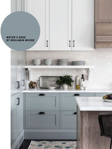 10 Really Amazing Blue-Gray Paint Colors I'm Loving - Chris Loves Julia Blue Gray Paint Colors, Blue Gray Paint, Grey Paint Colors, Trendy Living Rooms, Kitchen Cabinet Colors, Grey Kitchen, Kitchen Redo, Kitchen Paint, Counter Tops